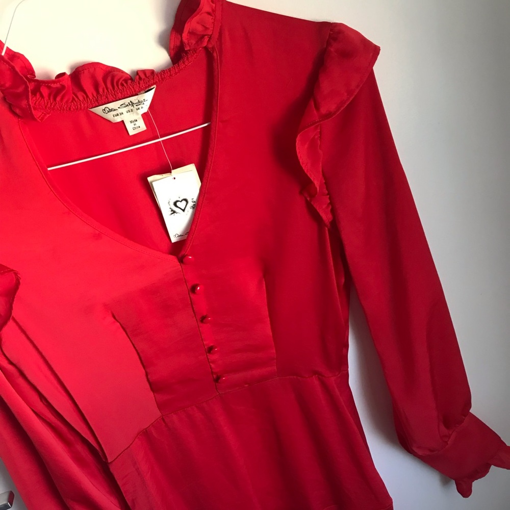 NWT red asymmetrical silk dress - Picture 3 of 6